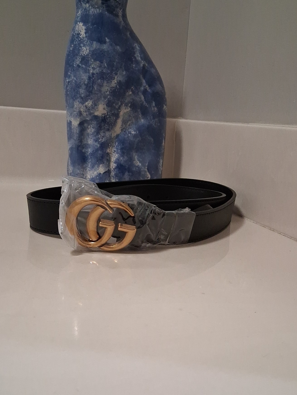 Black iBelt with Gold Double G Buckle